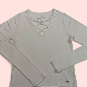 Hollister Cream Long Sleeve Crisscross Top